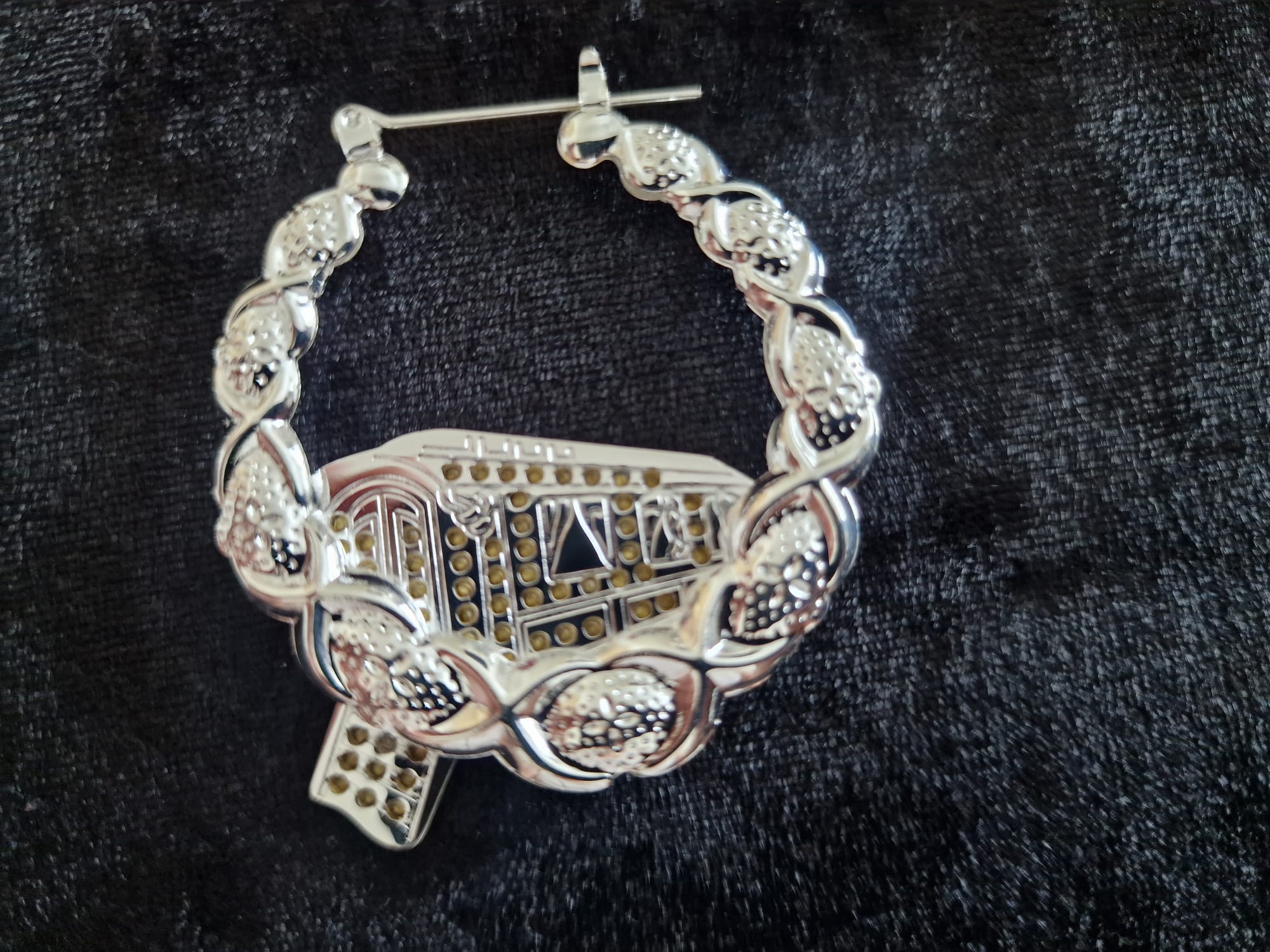 Silver-Plated Gypsy Wagon Earrings, vardo wagon, stones encrusted