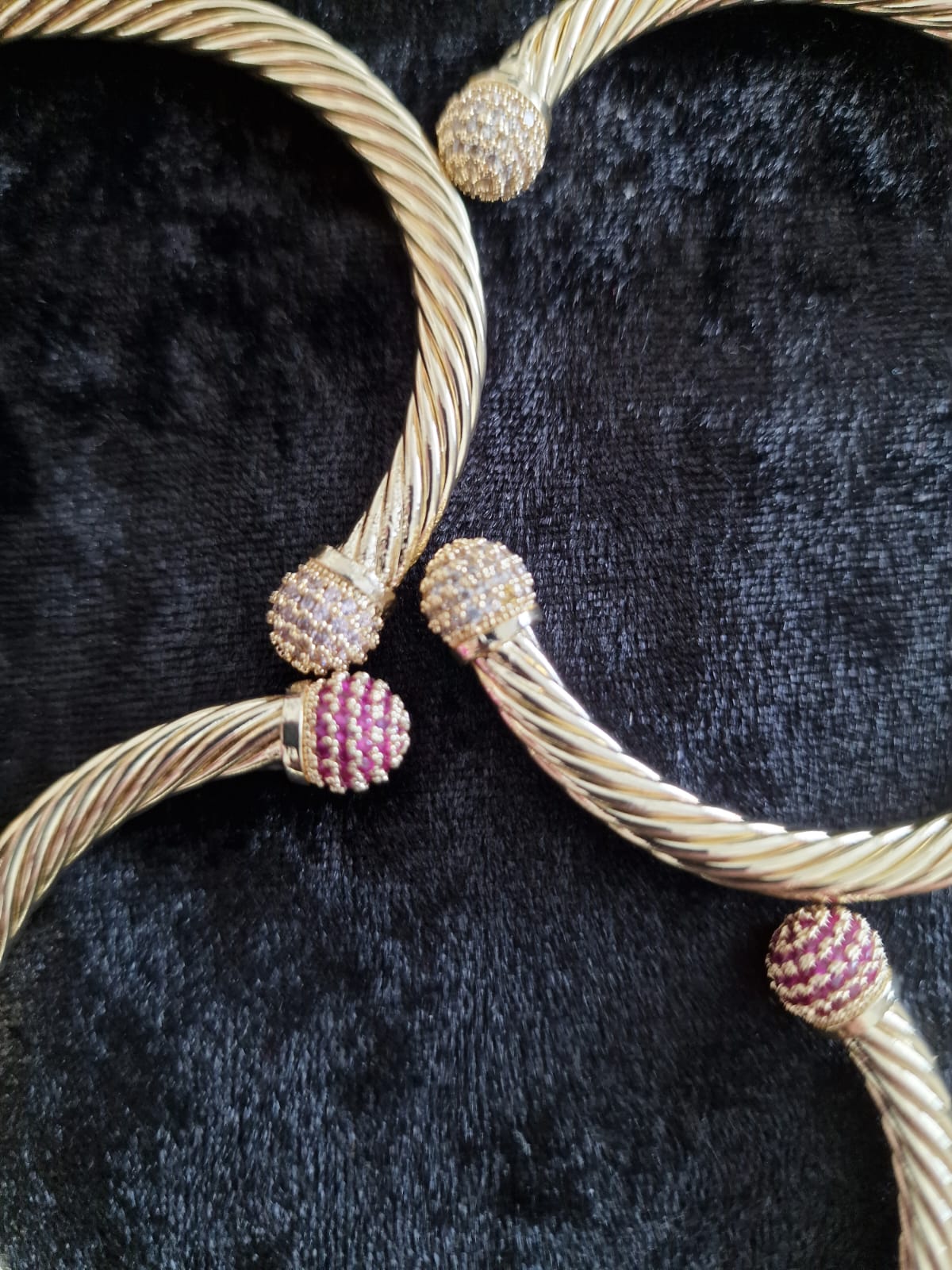 Gold Plated Crystal Torque Bangle, light weight version, clear, light pink or purple