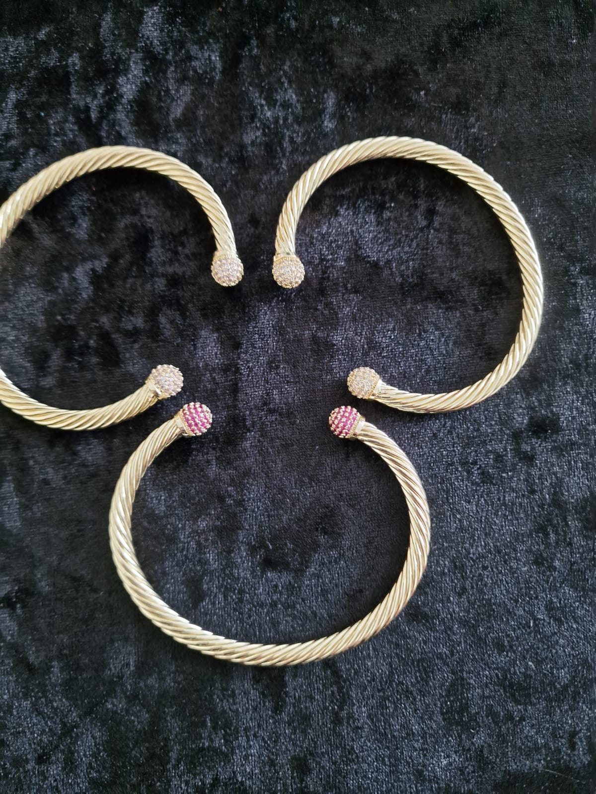 Gold Plated Crystal Torque Bangle, light weight version, clear, light pink or purple