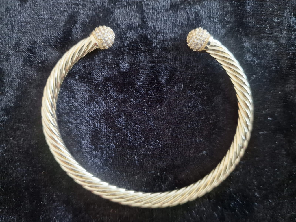 Gold Plated Crystal Torque Bangle, light weight version, clear, light pink or purple