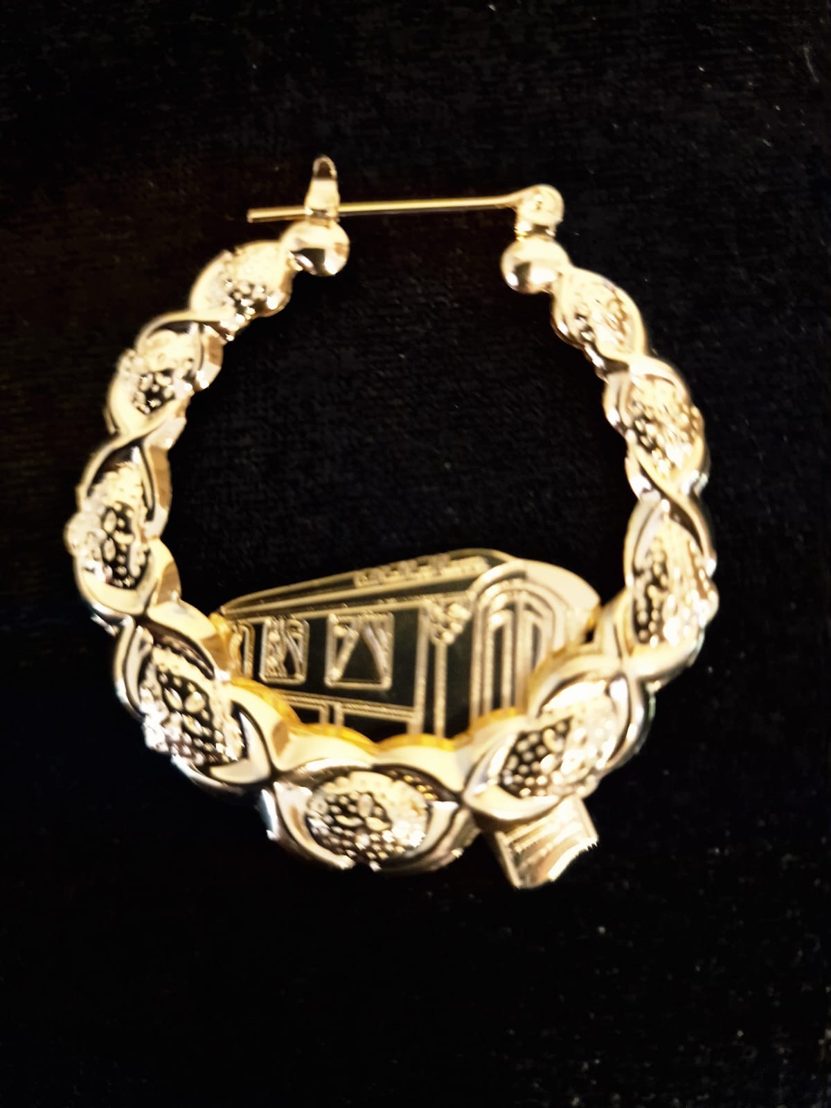 14k yellow gold plated hoop gypsy wagon earrings, vardo 45mm