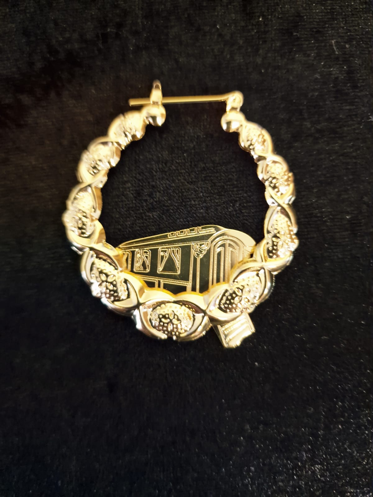14k yellow gold plated hoop gypsy wagon earrings, vardo 45mm