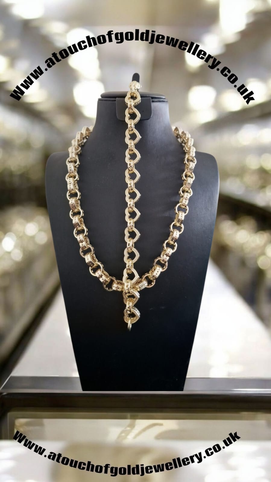 Gold Plated Heart Belcher Chain & Bracelet Set | 13mm Albert Clasp