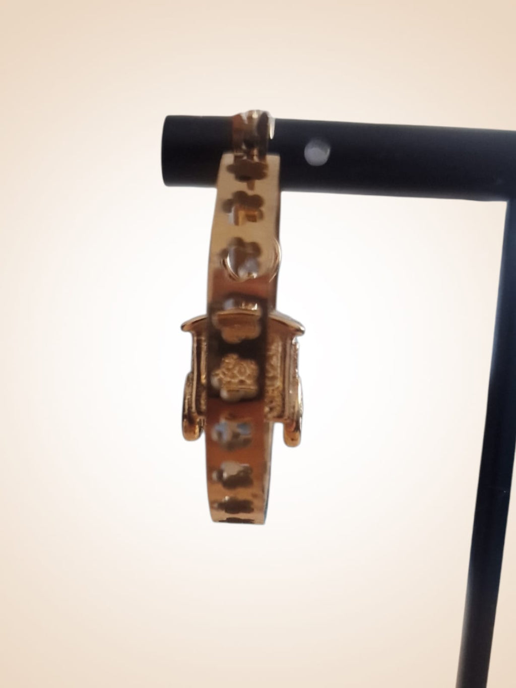 30mm Gold Plated Hoop Earrings with 3D Gypsy Wagon Pendant