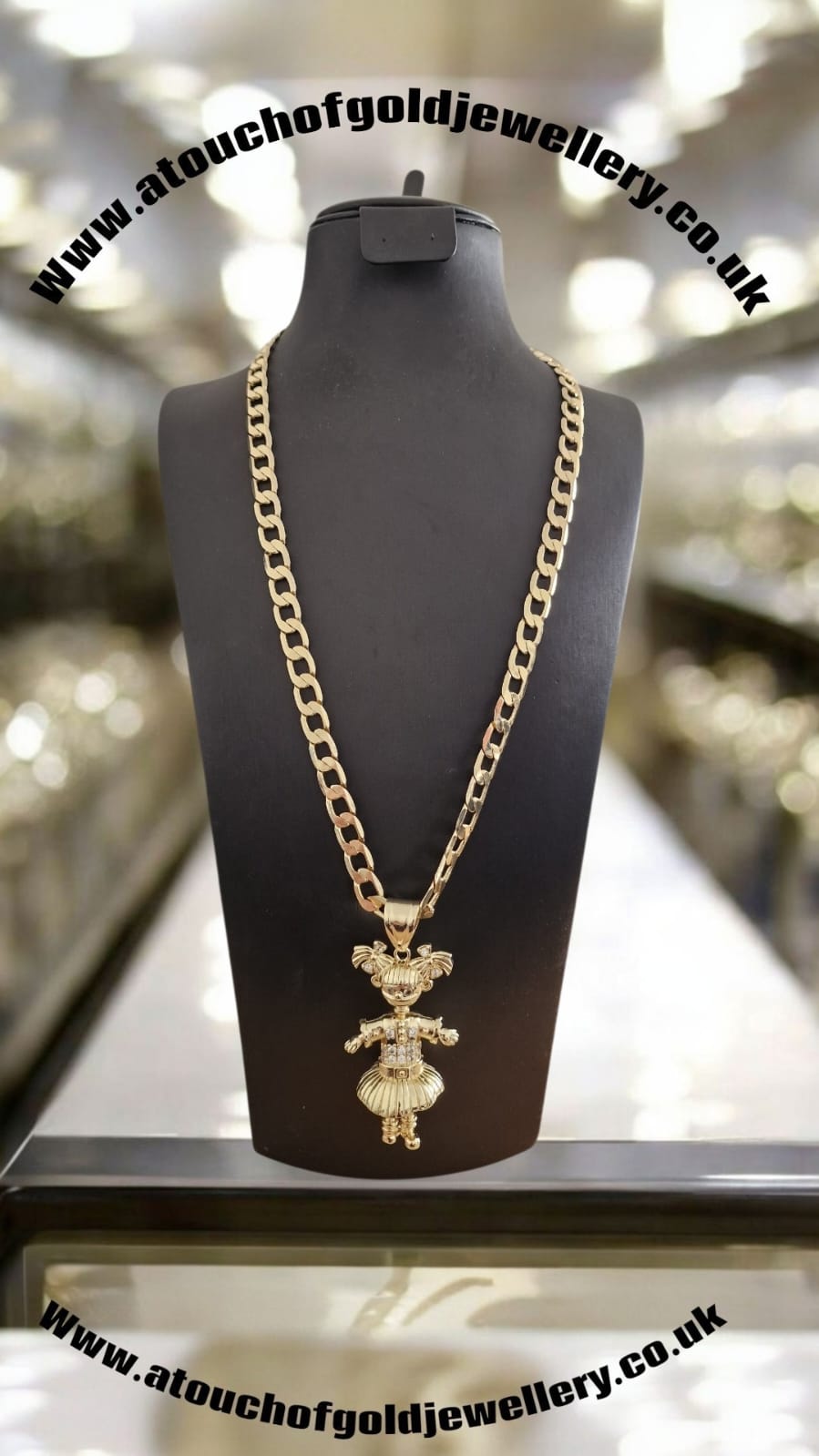 Gold Plated Curb Chain & Angelica Pendant – 5mm / 8mm