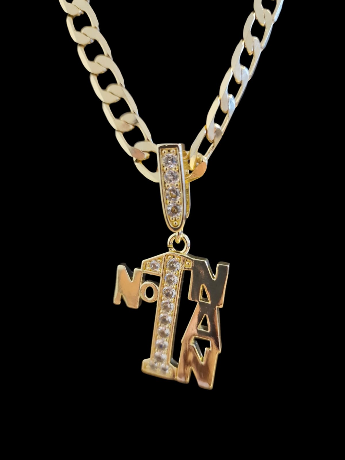 Gold Plated Curb Chain & Number 1 Nan Pendant – 5mm / 8mm