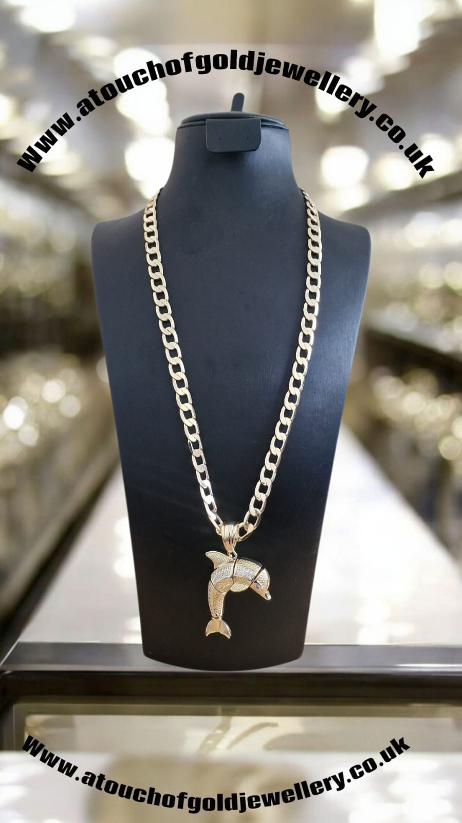 24" Gold Plated Curb Chain Necklace with Dolphin Pendant – Choose Your Width