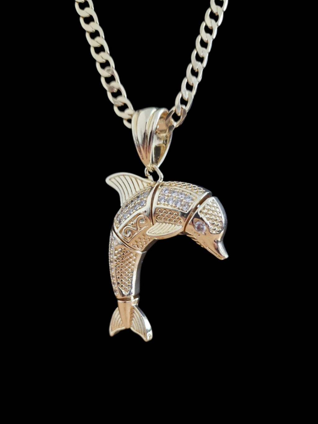 24" Gold Plated Curb Chain Necklace with Dolphin Pendant – Choose Your Width