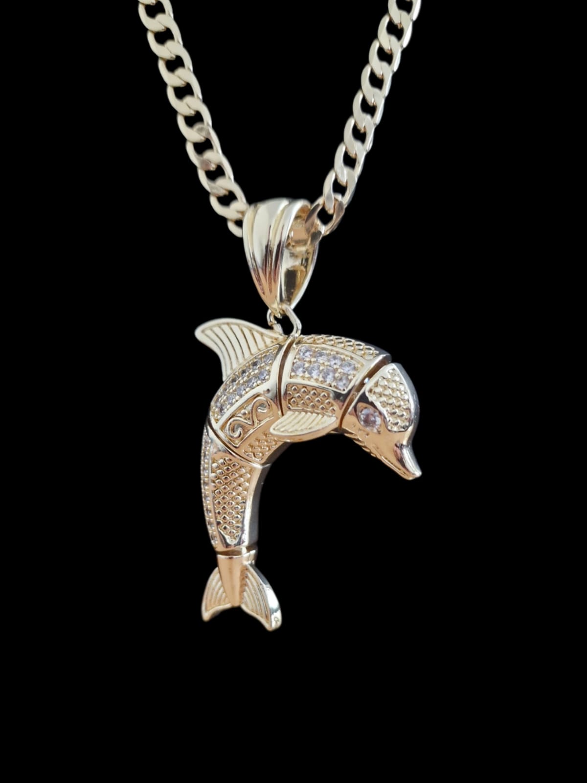 24" Gold Plated Curb Chain Necklace with Dolphin Pendant – Choose Your Width