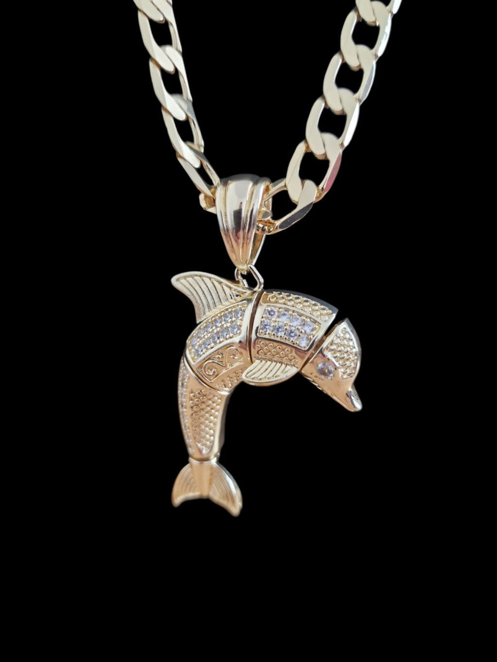 24" Gold Plated Curb Chain Necklace with Dolphin Pendant – Choose Your Width