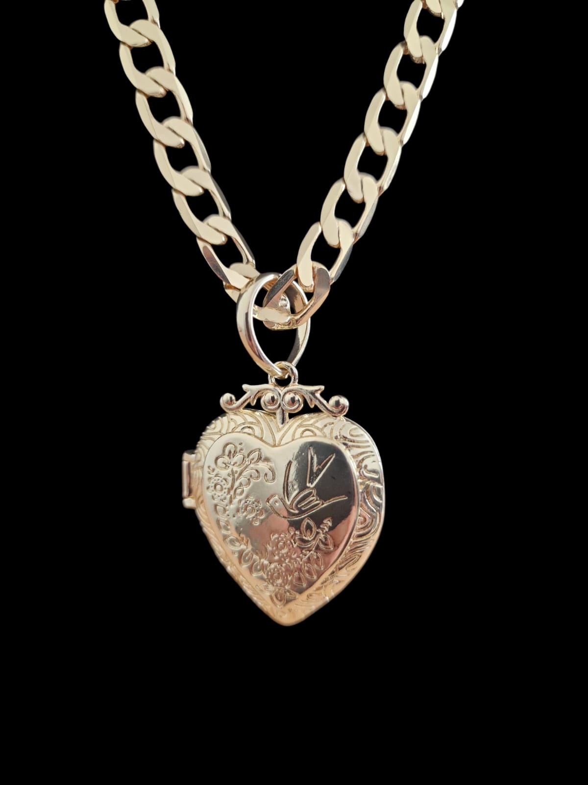 Gold Plated Heart Shape Locket Pendant & Curb Chain Necklace