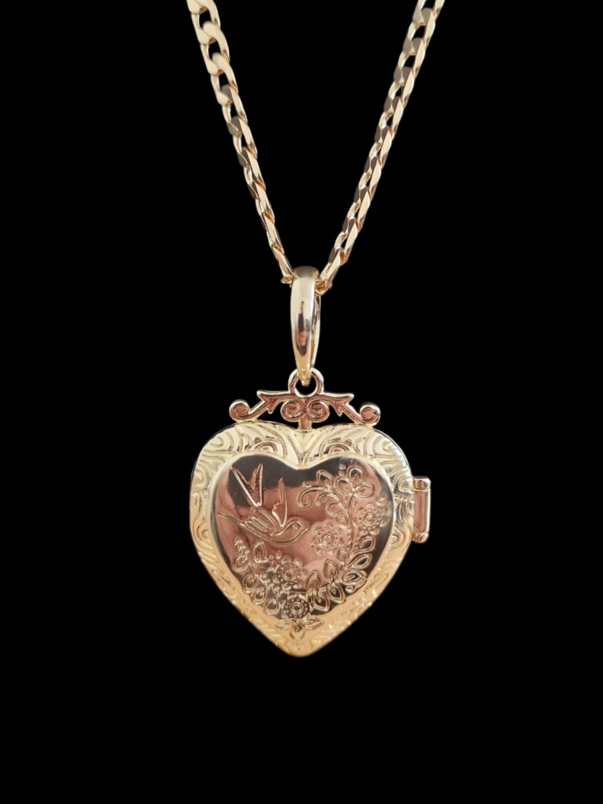 Gold Plated Heart Shape Locket Pendant & Curb Chain Necklace