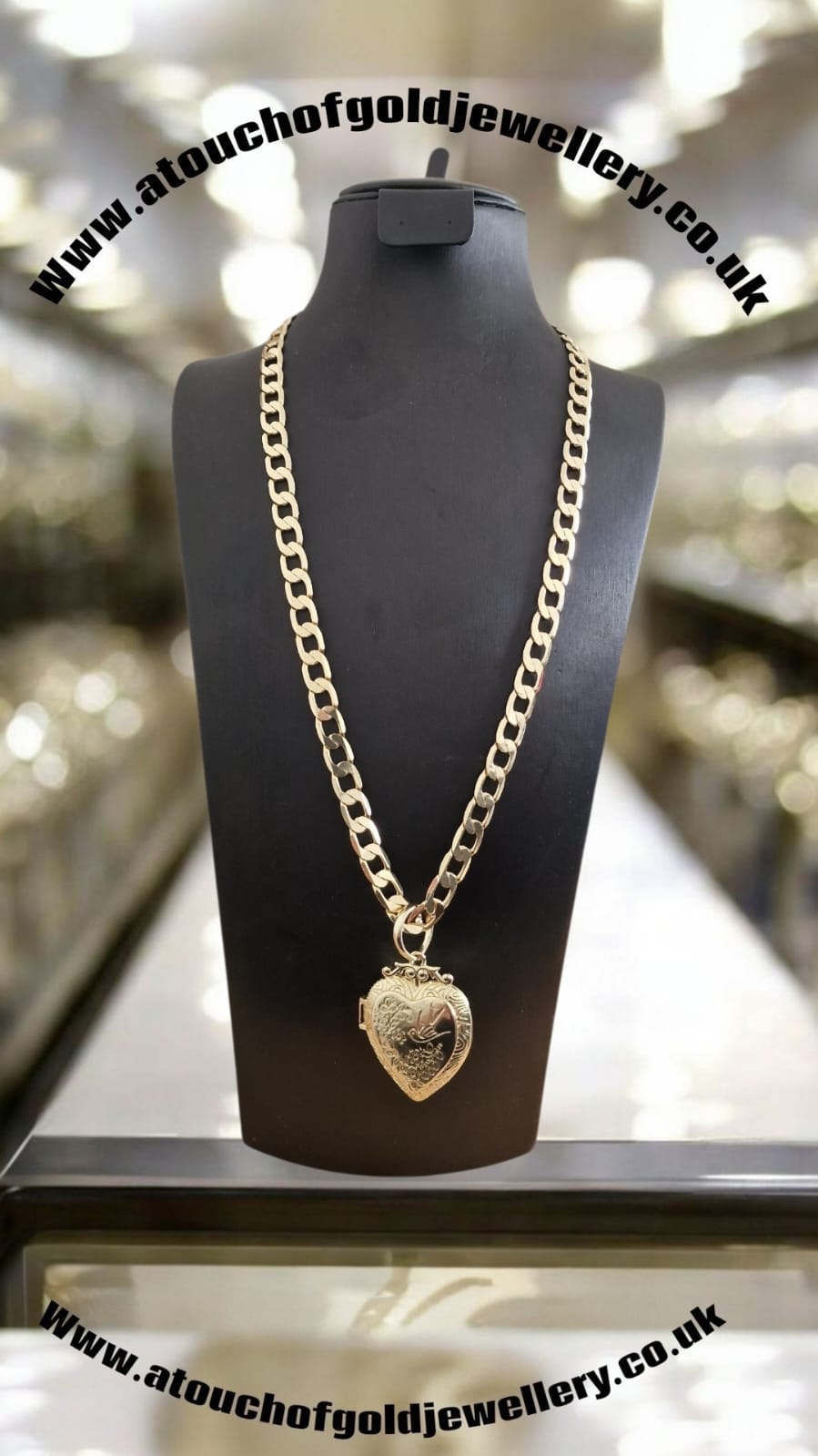Gold Plated Heart Shape Locket Pendant & Curb Chain Necklace