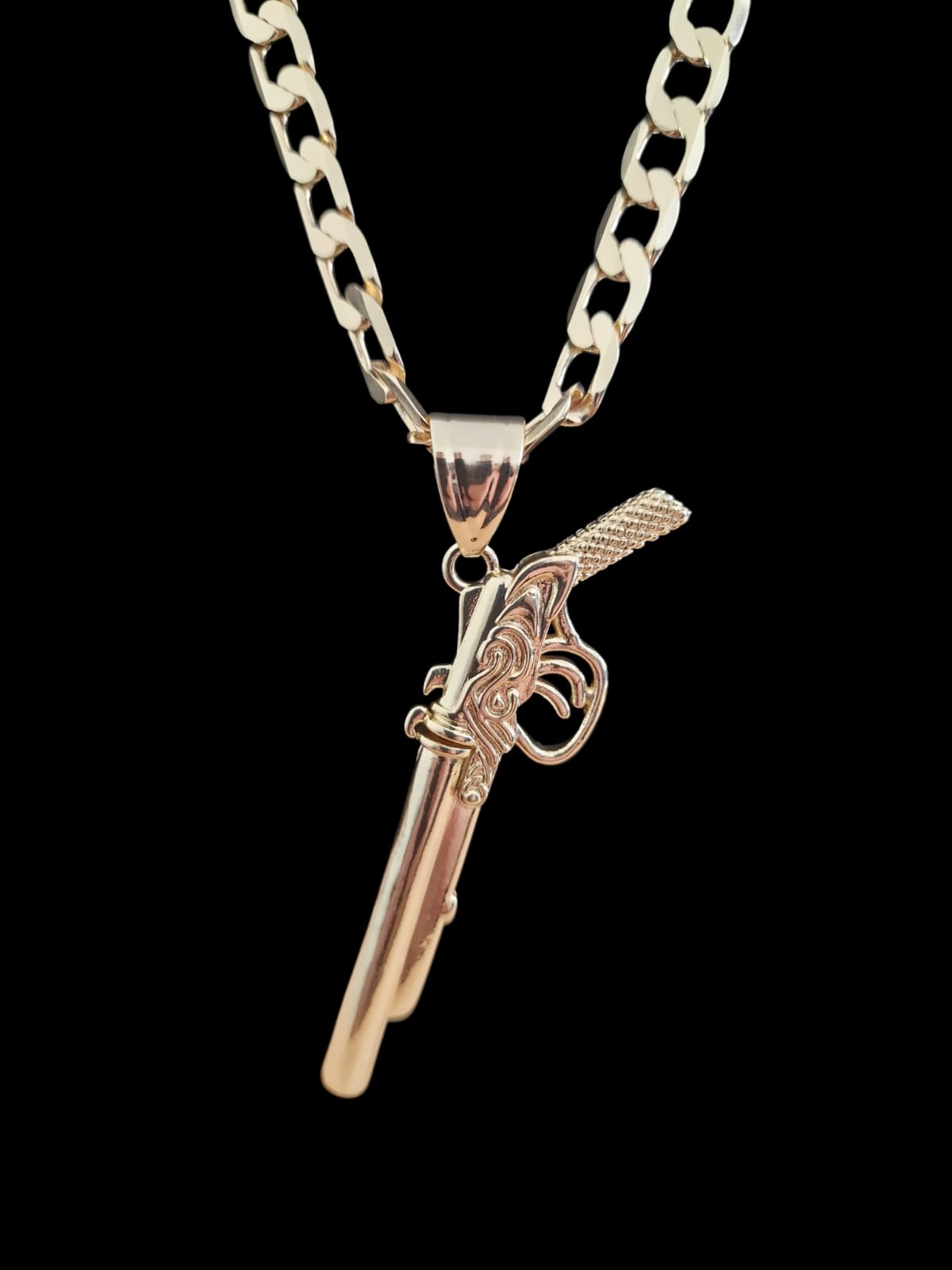 Gold Plated Shotgun Pendant & Curb Chain Set