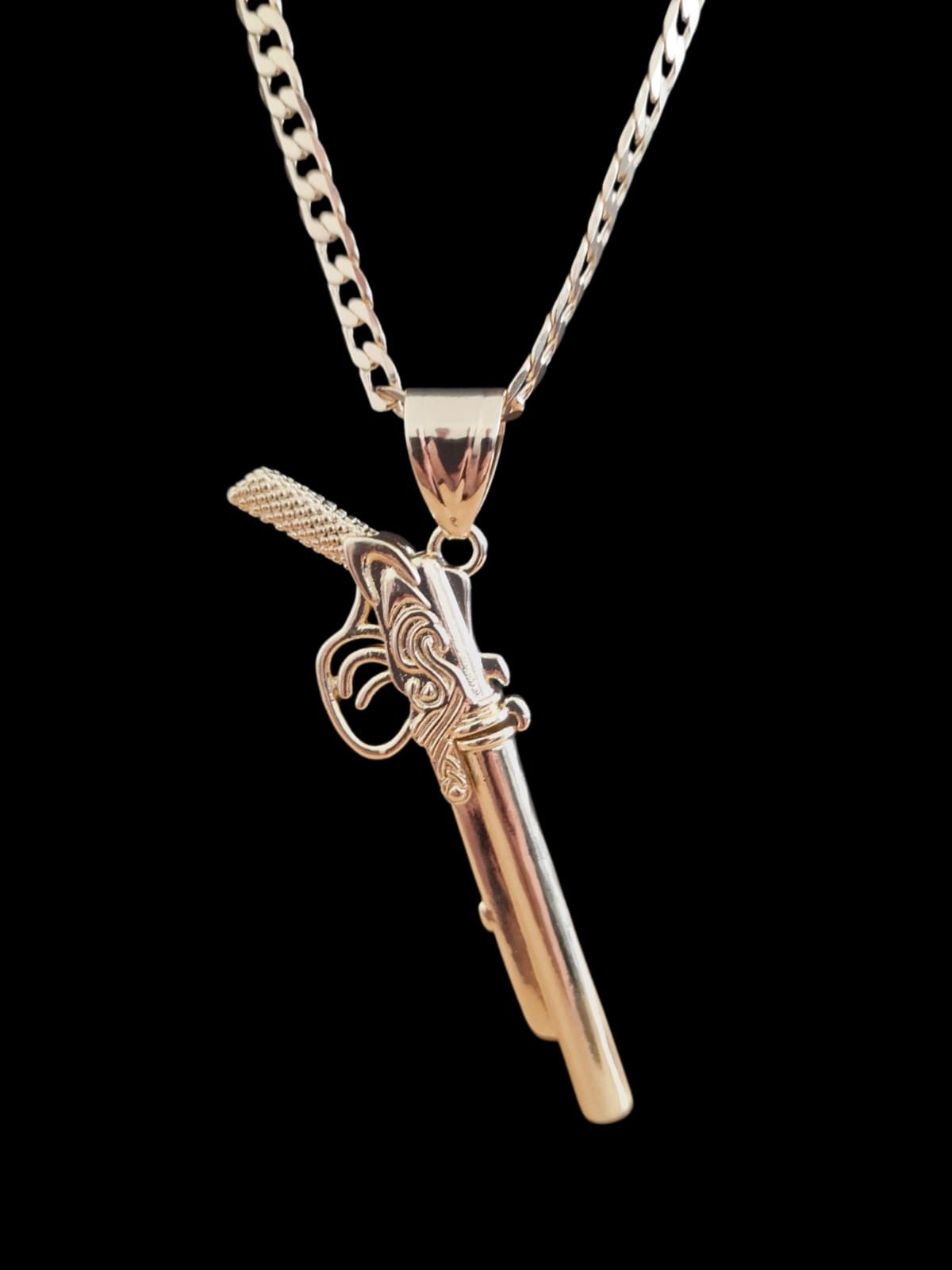 Gold Plated Shotgun Pendant & Curb Chain Set