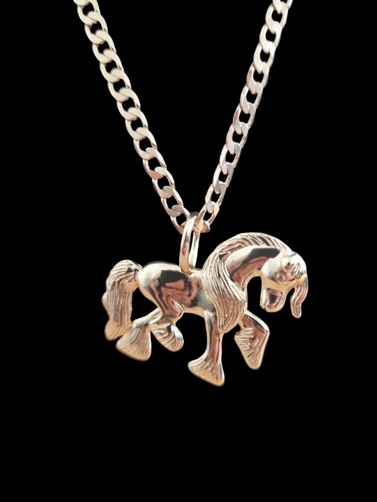 Gold Plated Cob Horse Pendant & 24" Curb Chain Set