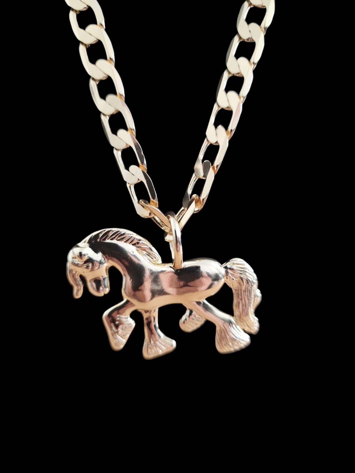 Gold Plated Cob Horse Pendant & 24" Curb Chain Set