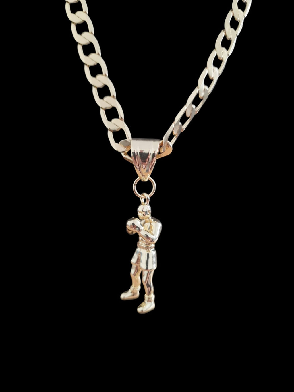 Gold Plated Boxer man Pendant & 24" Curb Chain Set