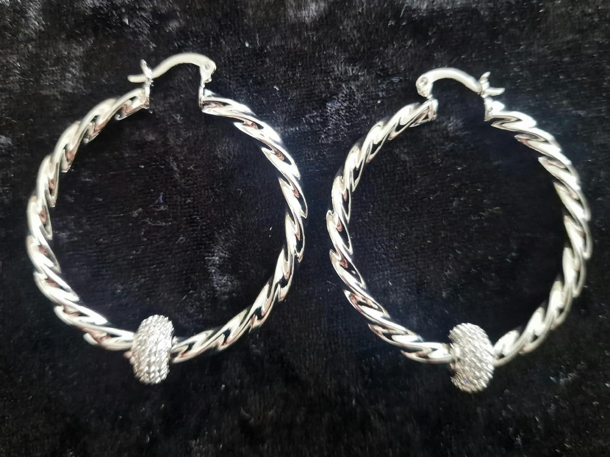 Gold & Silver Plated Twisted Disco Ball Hoop Earrings — 45mm