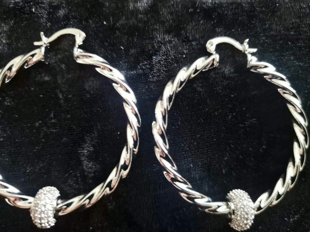 Gold & Silver Plated Twisted Disco Ball Hoop Earrings — 45mm