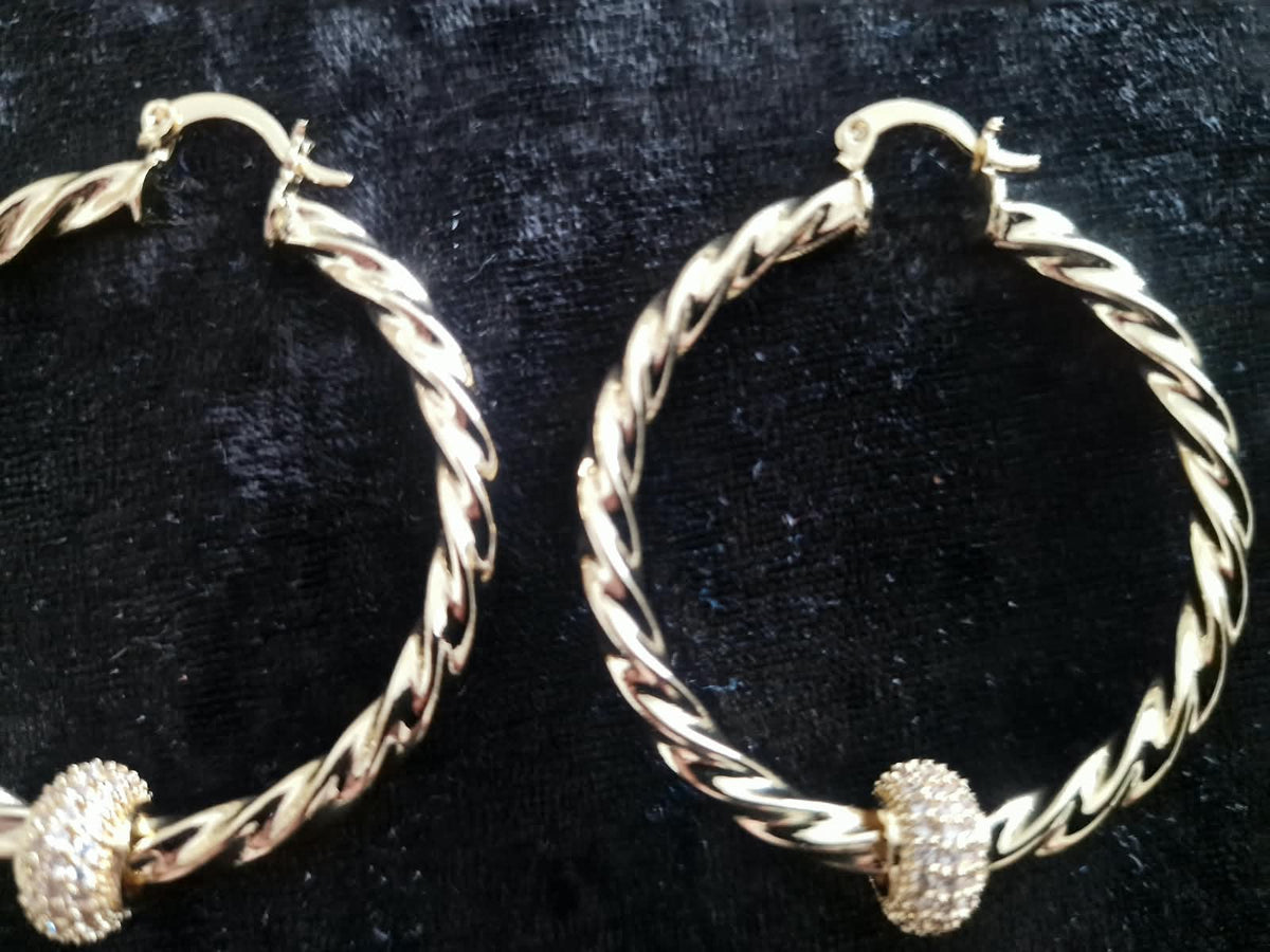Gold & Silver Plated Twisted Disco Ball Hoop Earrings — 45mm