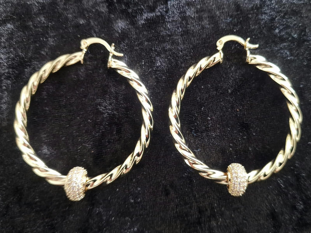 Gold & Silver Plated Twisted Disco Ball Hoop Earrings — 45mm