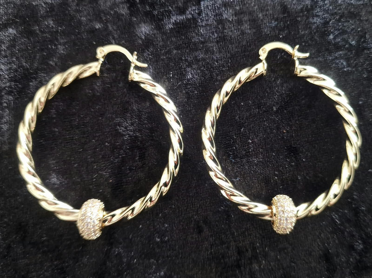 Gold & Silver Plated Twisted Disco Ball Hoop Earrings — 45mm