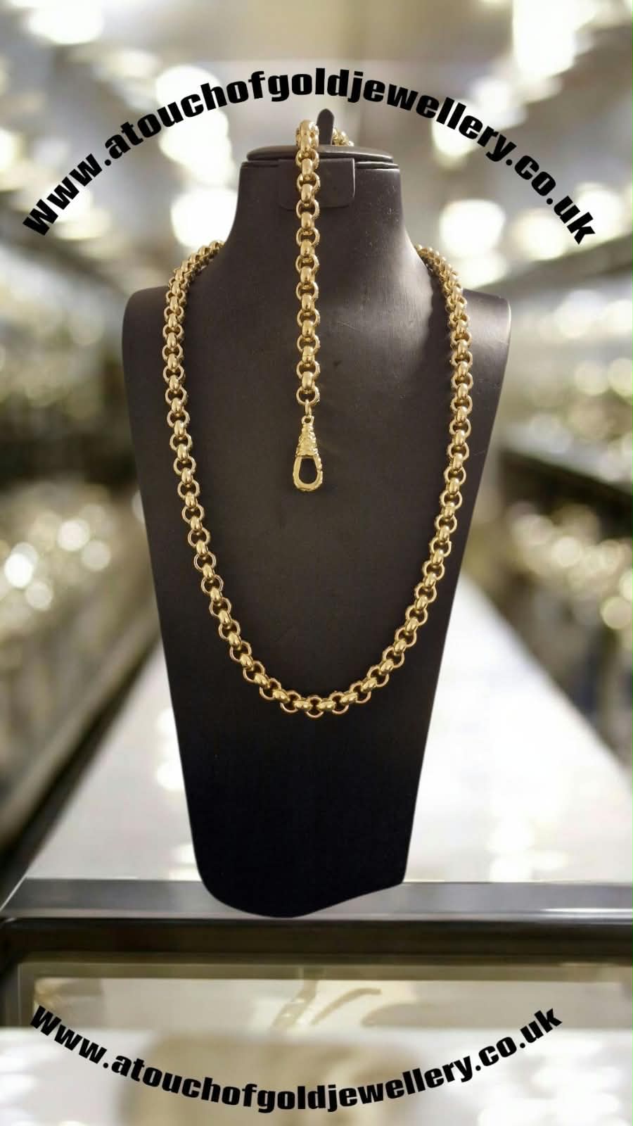 24" 9mm gold plated belcher chain &/or 9-9 1/2" matching bracelet alternating links & albert clasp
