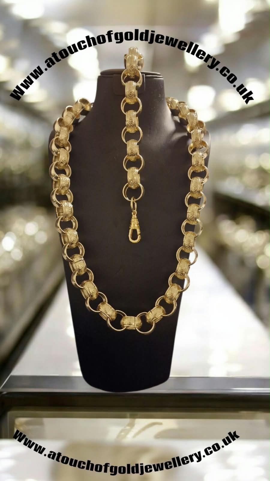 24" 20mm gold plated belcher chain &/or 10" matching bracelet , alternating links. albert clasp