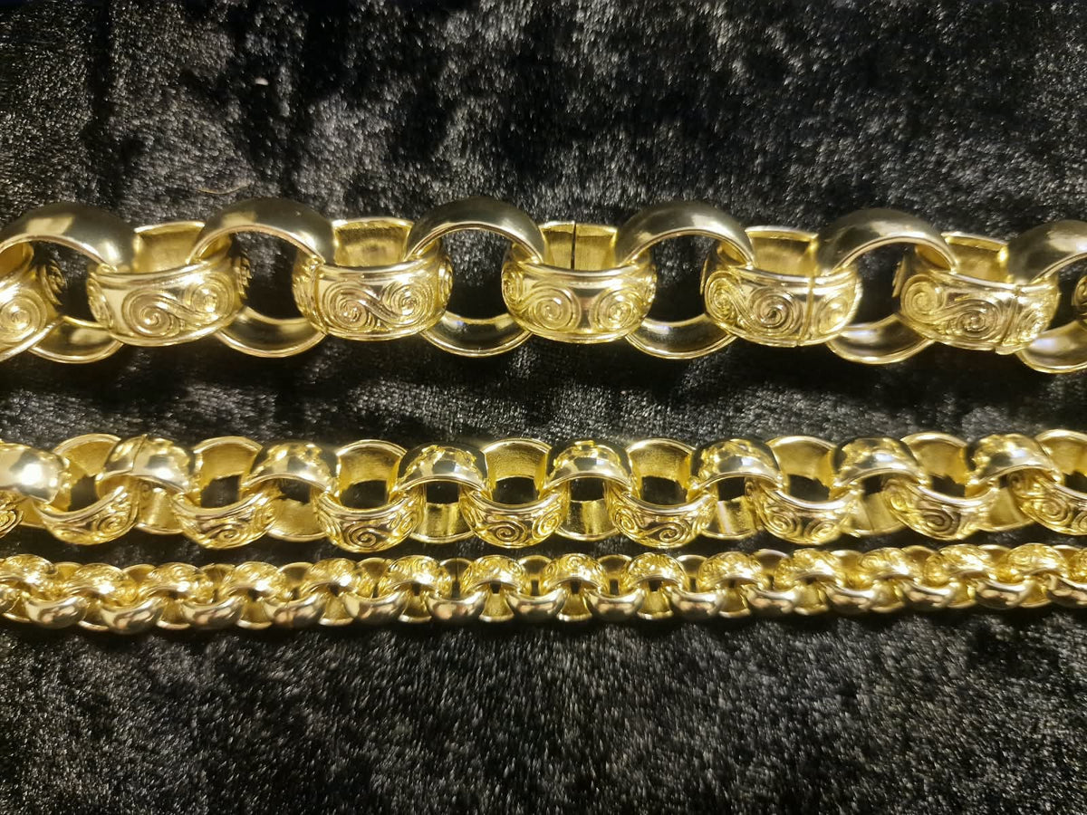 24" 20mm gold plated belcher chain &/or 10" matching bracelet , alternating links. albert clasp