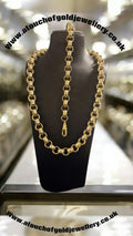 24" 14mm gold plated belcher chain &/ or 9-10" matching bracelet, alternating links,albert clasp