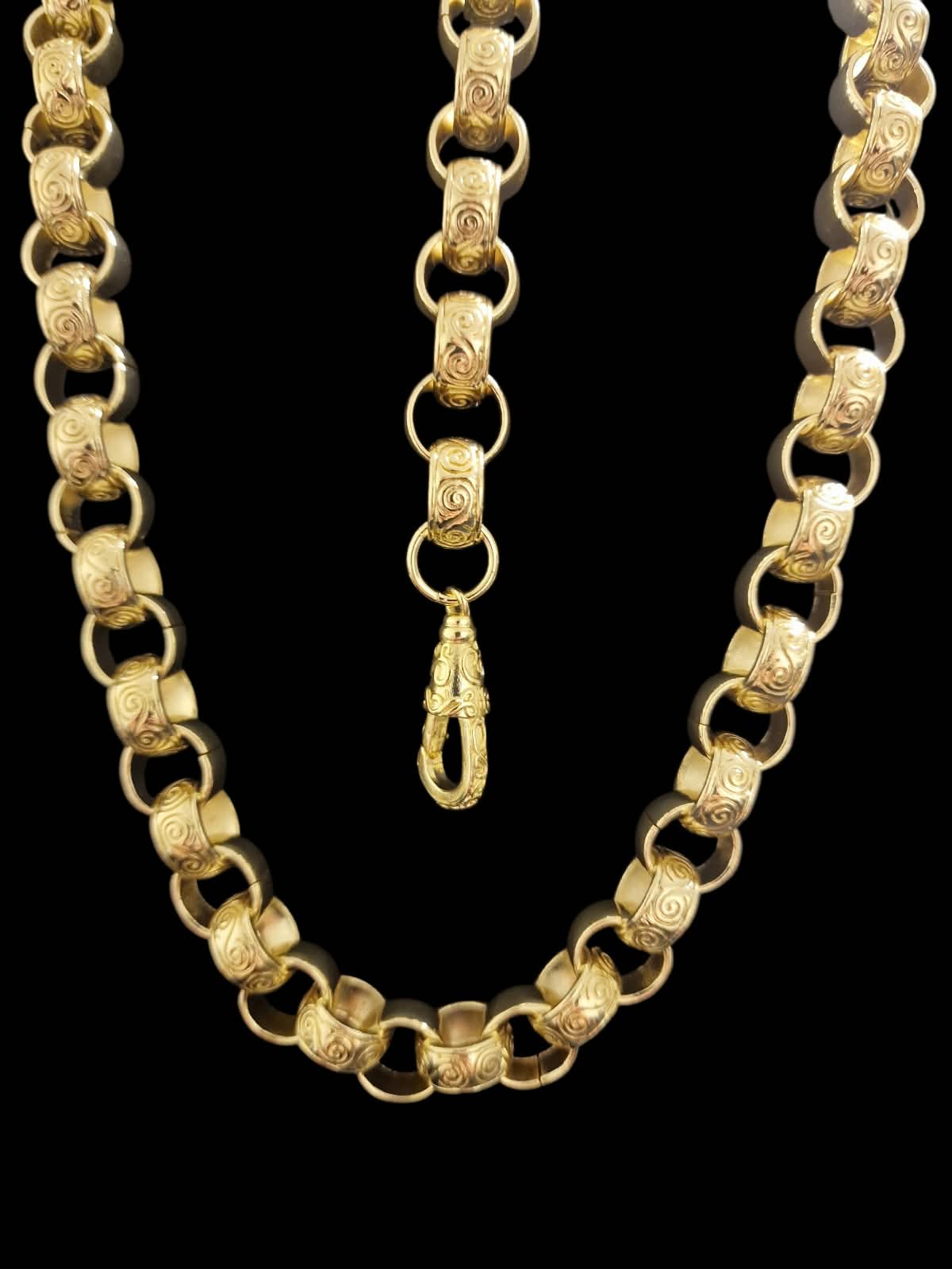 24" 14mm gold plated belcher chain &/ or 9-10" matching bracelet, alternating links,albert clasp