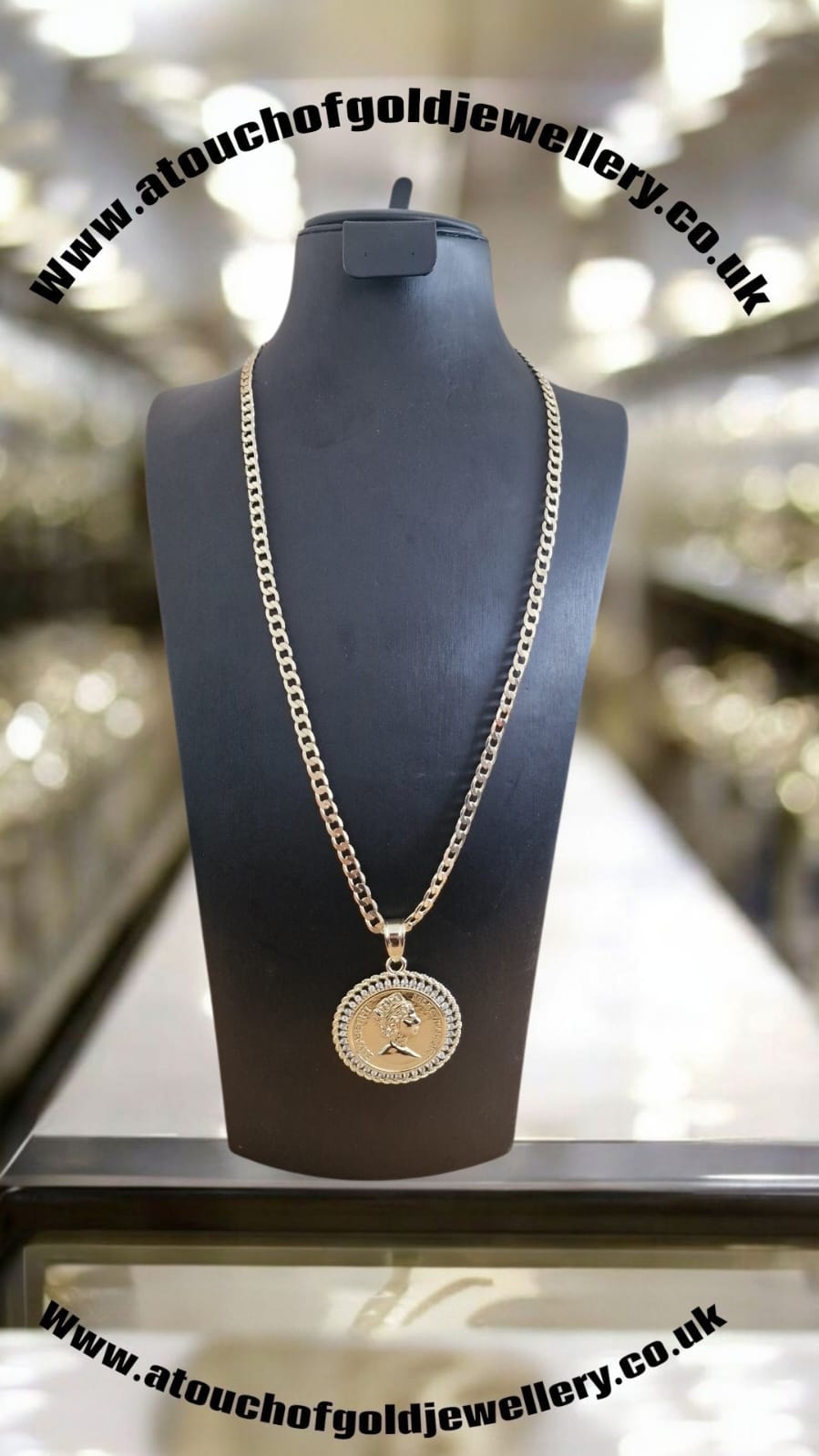 24" Gold Plated Curb Chain Necklace with Sovereign Style Pendant – Choose Your Width