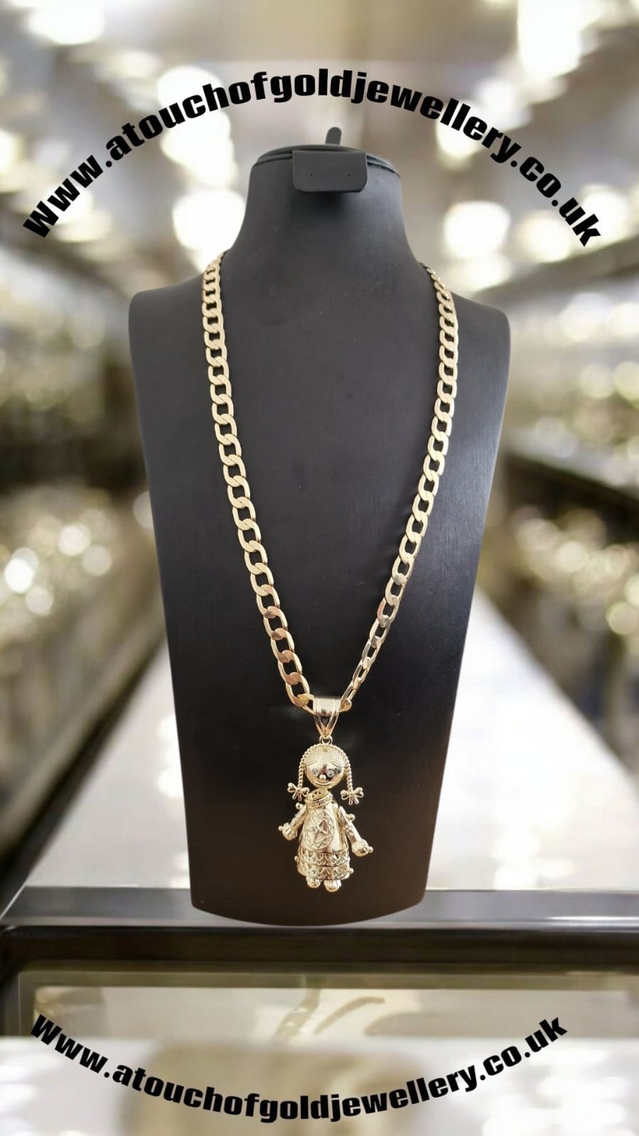 Gold Plated Rag Doll Pendant & Curb Chain Necklace