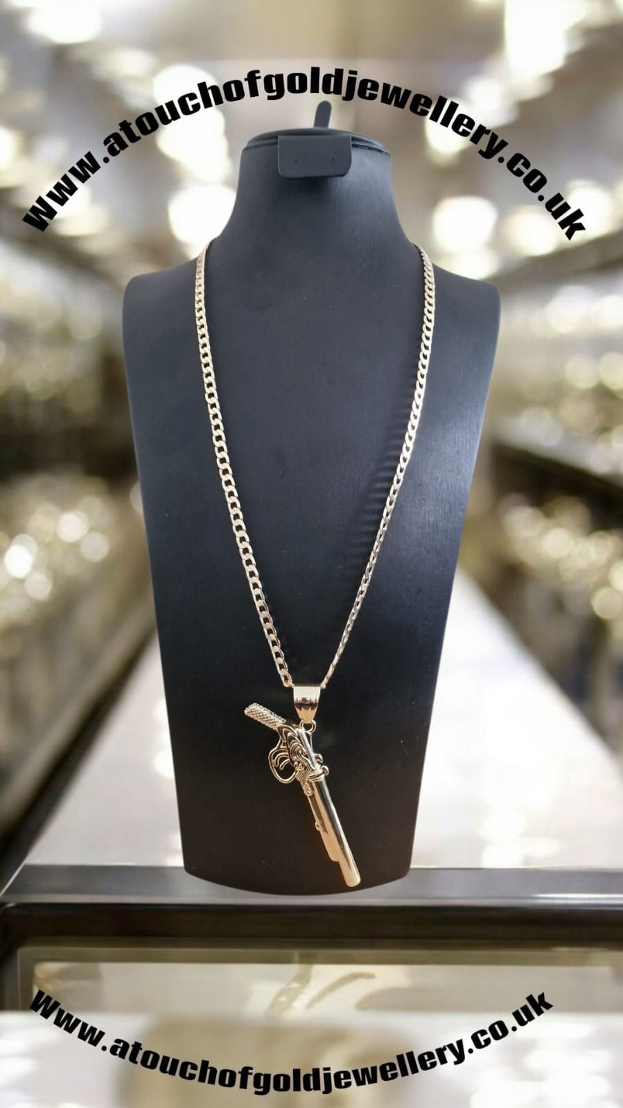 Gold Plated Shotgun Pendant & Curb Chain Set