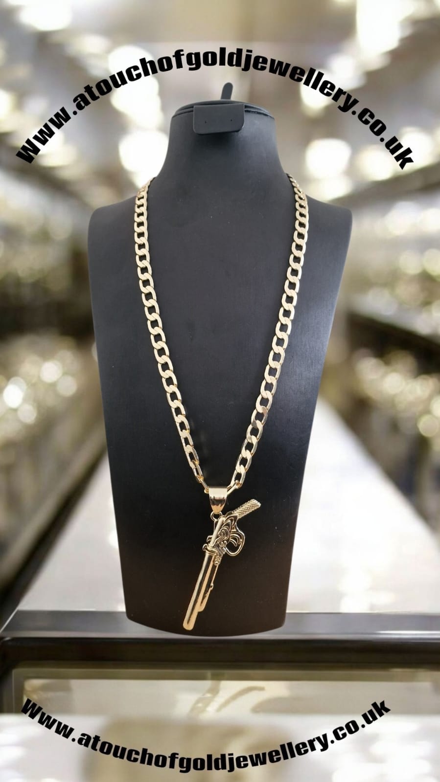 Gold Plated Shotgun Pendant & Curb Chain Set