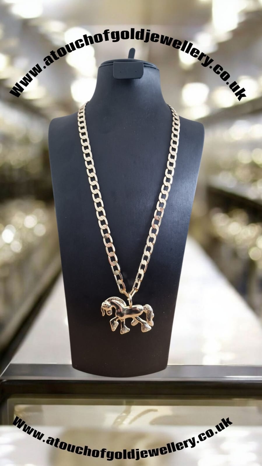 Gold Plated Cob Horse Pendant & 24" Curb Chain Set