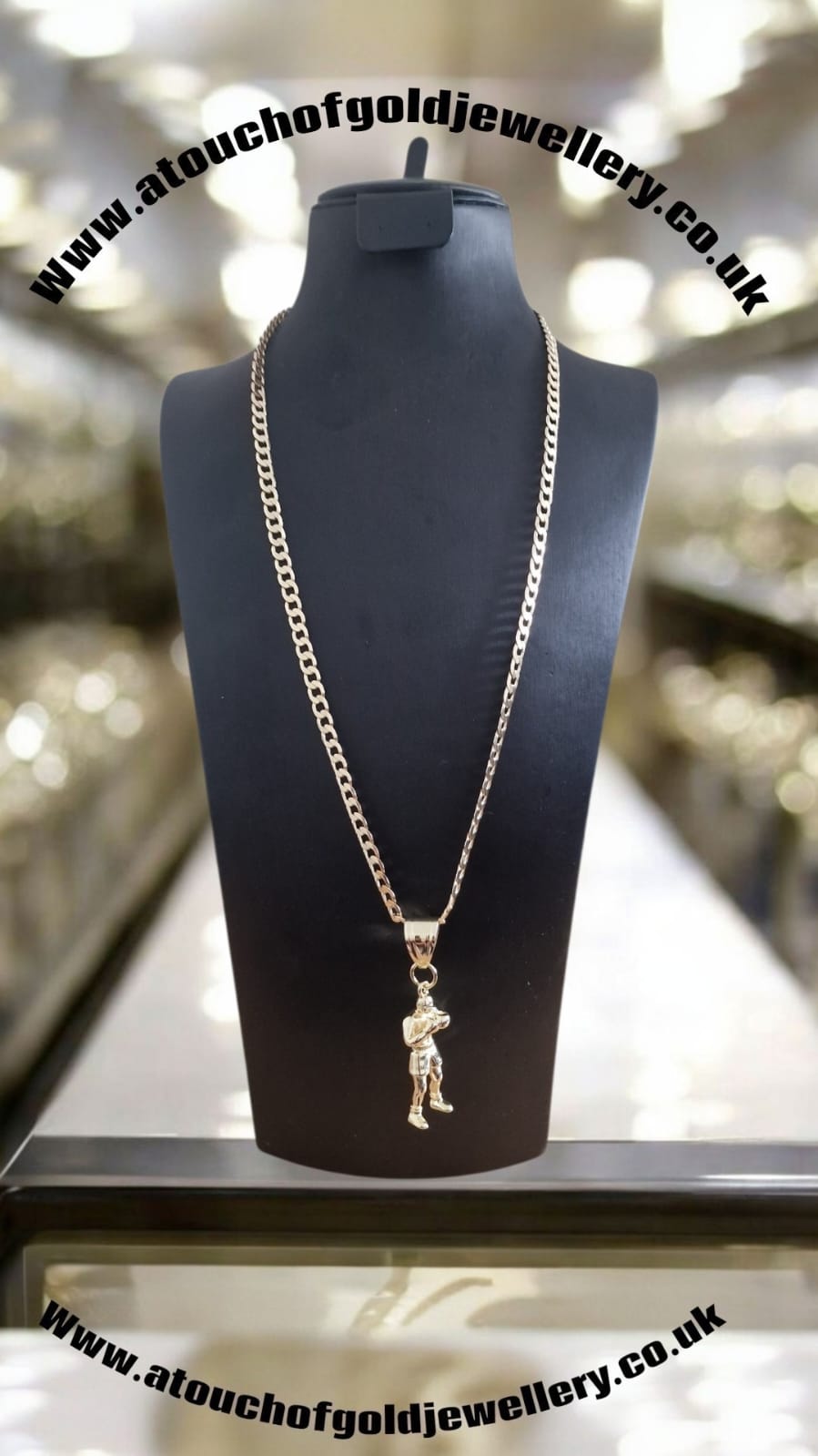 Gold Plated Boxer man Pendant & 24" Curb Chain Set