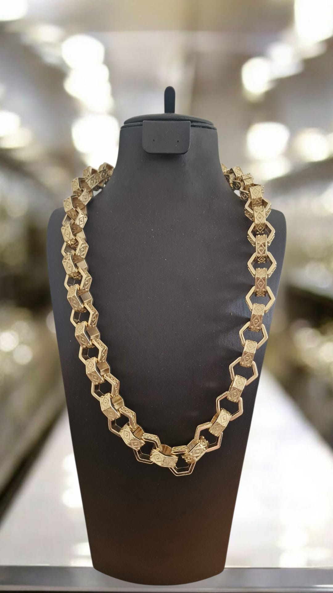 24" 18mm Gold Plated Hexagon Belcher Chain
