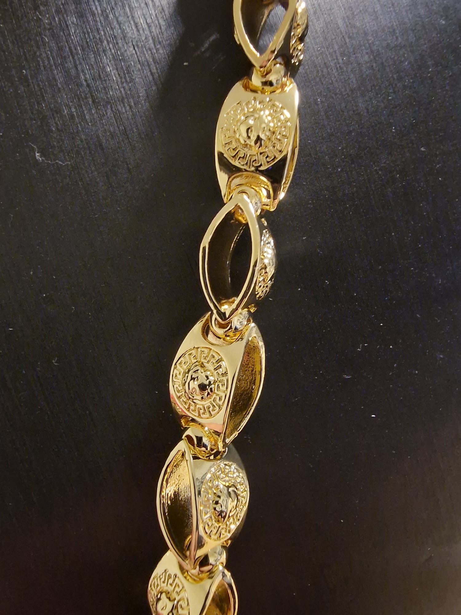 24" Gold Plated Medallion Medusa Link Chain & 8 3/4" Matching Bracelet
