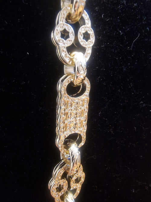 24" (10mm) Gold Plated stars and bars gold chain (Matching Bracelet Available)