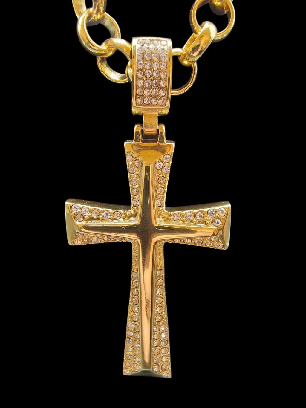 23" (8mm) Gold Plated Belcher Chain & Victorian Cross Pendant