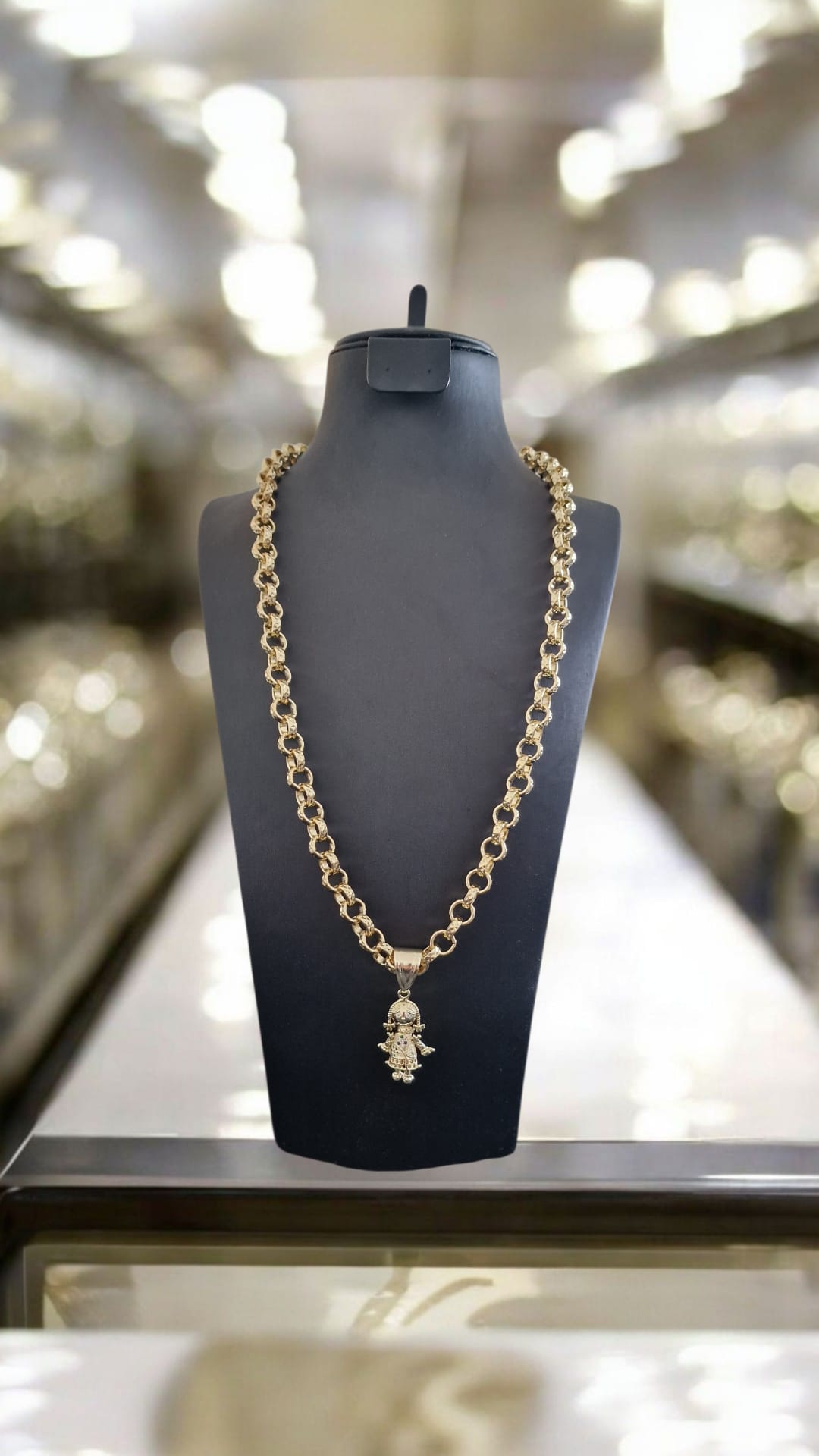 24" Gold Plated Belcher Chain & Kids Rag Doll Pendant (9mm)