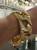 Xxl Gold Plated Chaps Curb Cuban Barks Bracelet, Solid , Heavy,  9 1/2" Long
