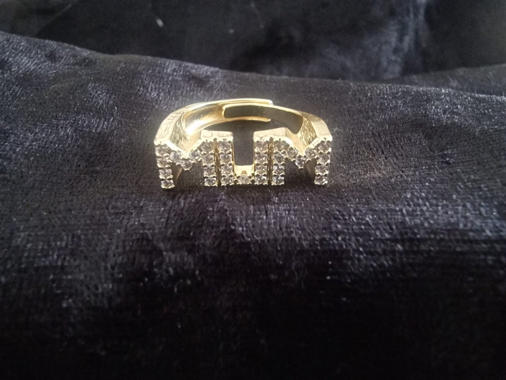 Gold Plated Mum Ring (Stones Encrusted) Adjustable Size