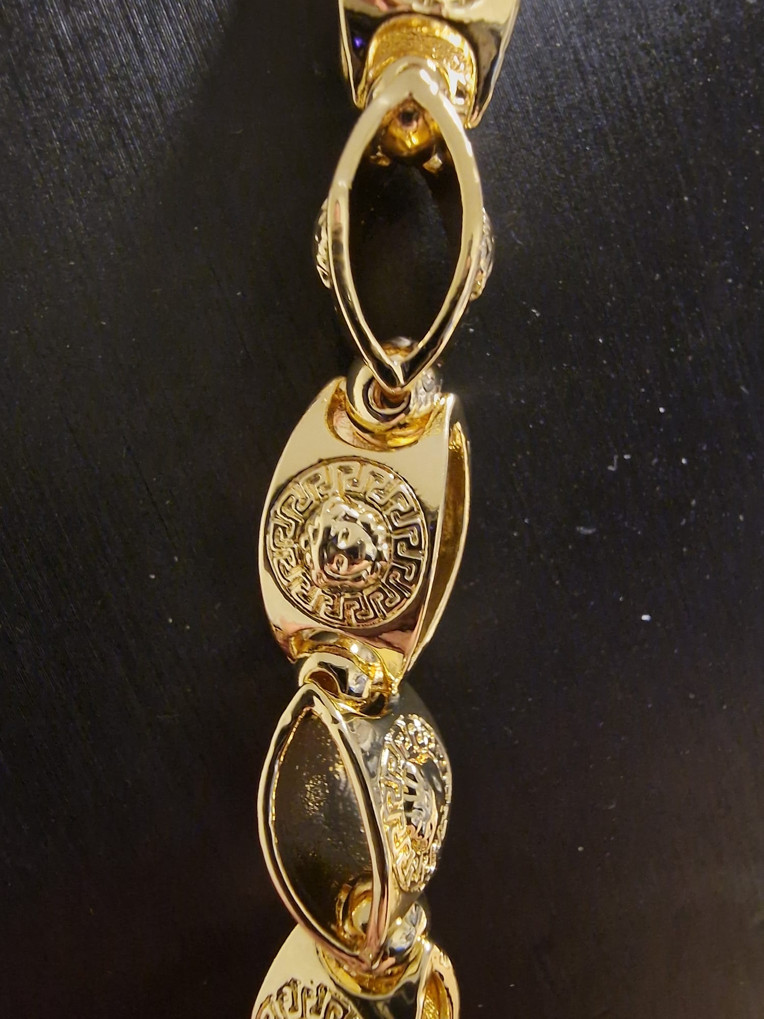 24" Gold Plated Medallion Medusa Link Chain & 8 3/4" Matching Bracelet