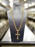 23" (8mm) Gold Plated Belcher Chain & Victorian Cross Pendant