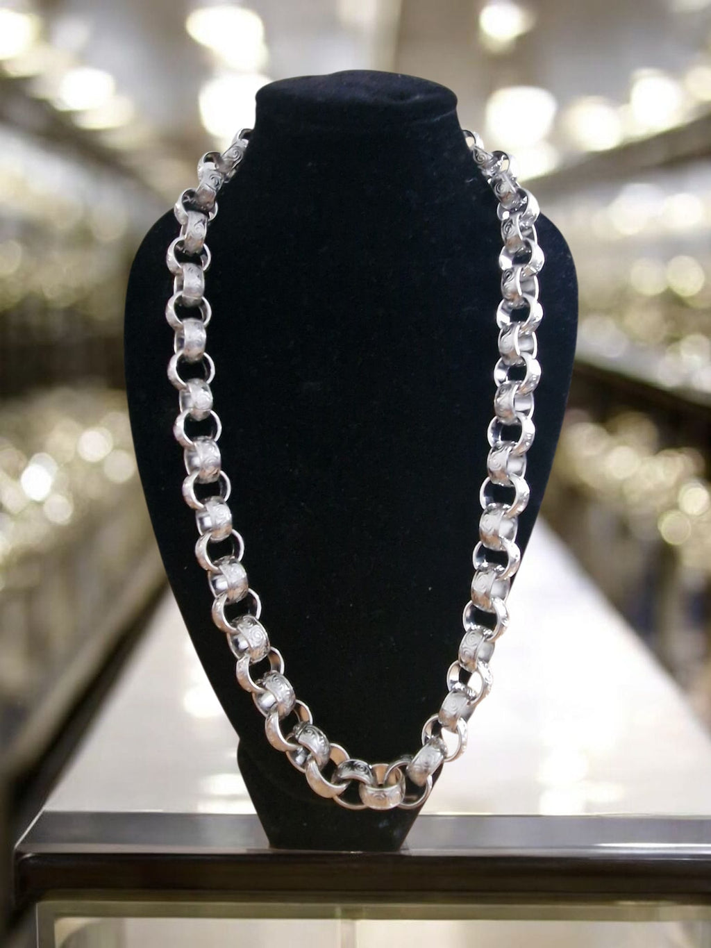 24" (15mm) Xxxl Silver Plated Belcher Chain (Every Link Patterned)