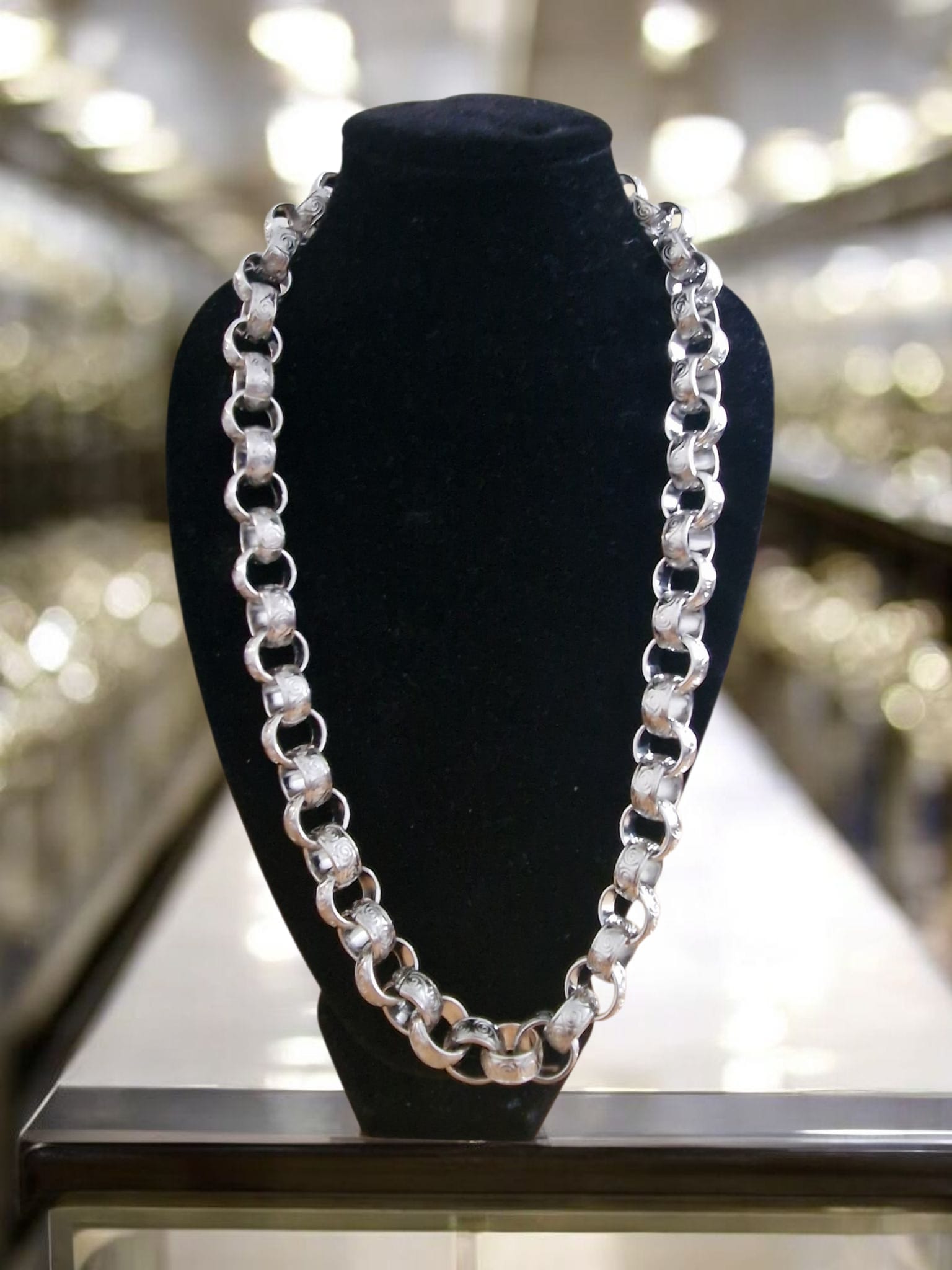 24" (15mm) Xxxl Silver Plated Belcher Chain (Every Link Patterned)