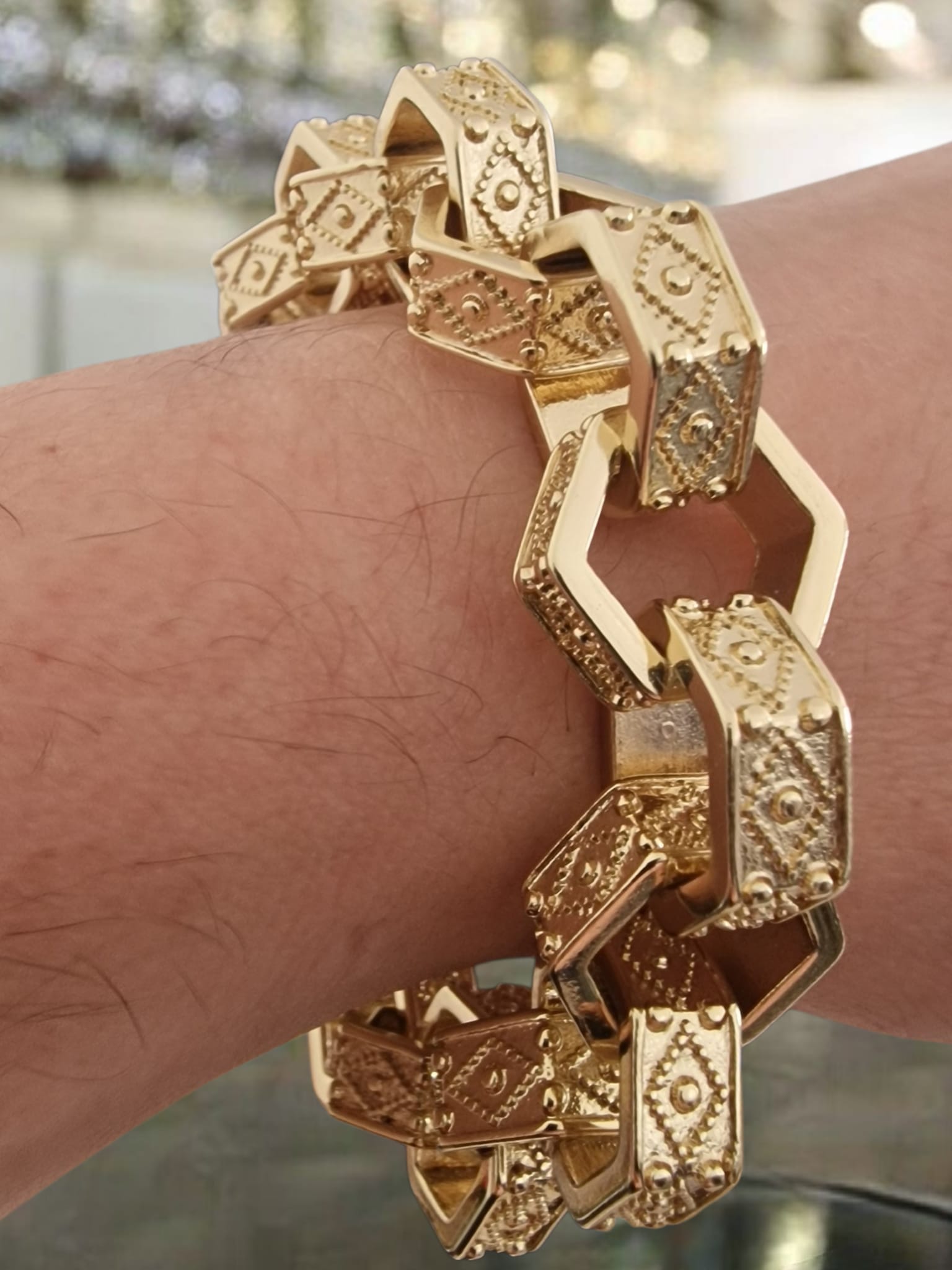 9" 18mm Gold Plated Hexagon Belcher Bracelet